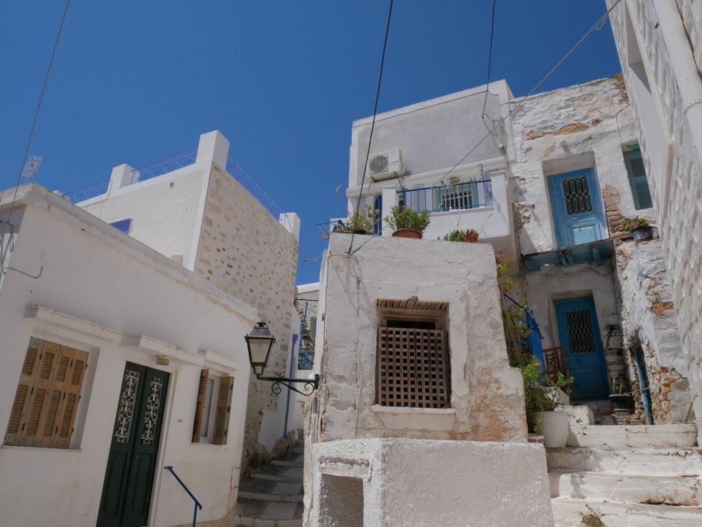 Cubic houses at the old town of Apeiranthos in Naxos island, Greece