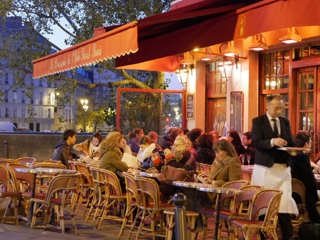 The terrace of a Parisian café at Ile Saint-Louis