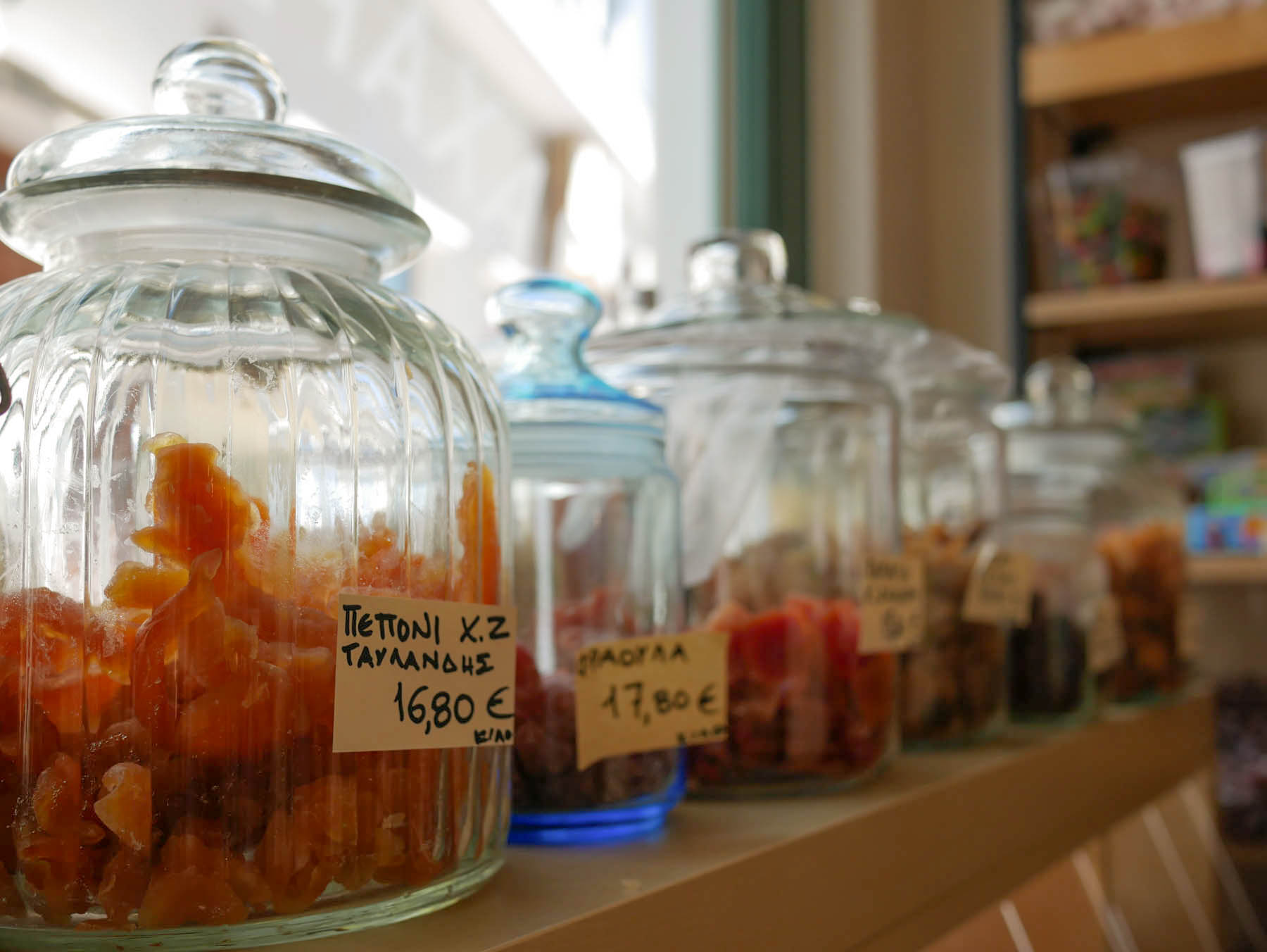Candies in jar, candystore in Syros island, Greece
