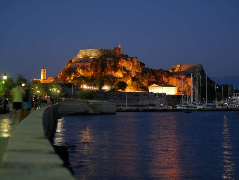 A view of Corfu's old fortress from Garitsa bay